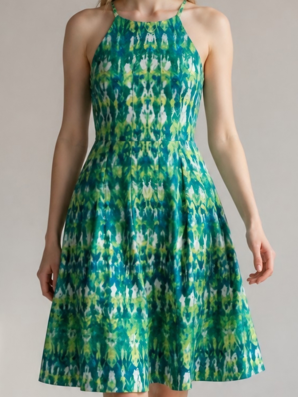 Women’s Green Printed Halter Dress Fairycore Cocktail Party Office